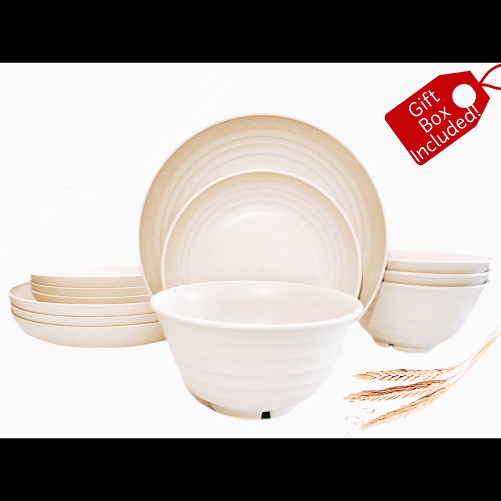 Dinnerware Set, 12pcs, Unbreakable, BPA Free,Beige